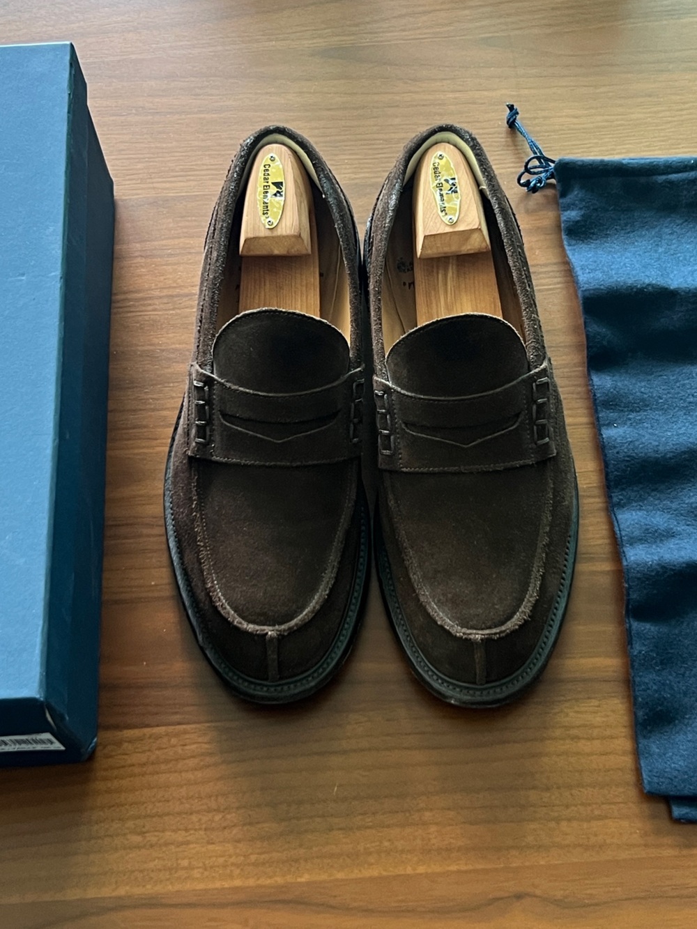 Tricker's Dark Brown Suede Penny Loafers